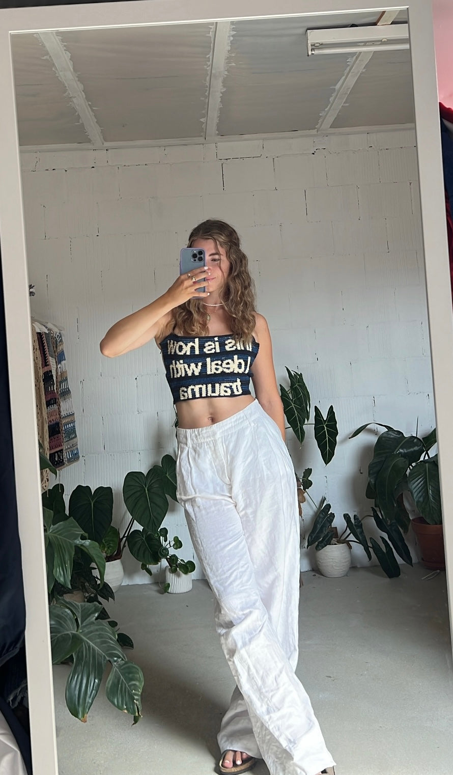 Handmade tapestry crochet top “this is how I deal with trauma”